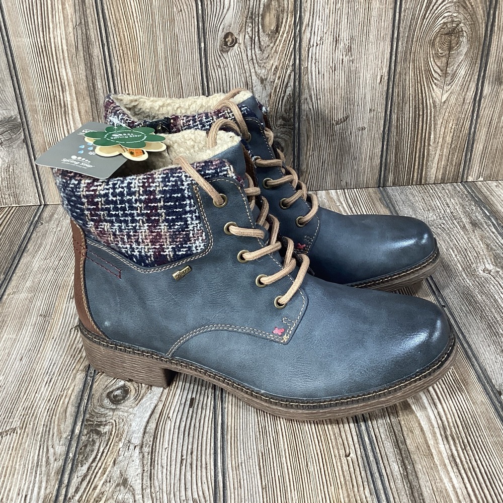 Spring Step Womens Marylee Combat Boots Blue Leather Side Zip Size EU 42/11.5-12